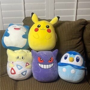 10" inch Pokemon Squishmallow Set of 5 Gengar Piplup Snorlax Pikachu & Togepi